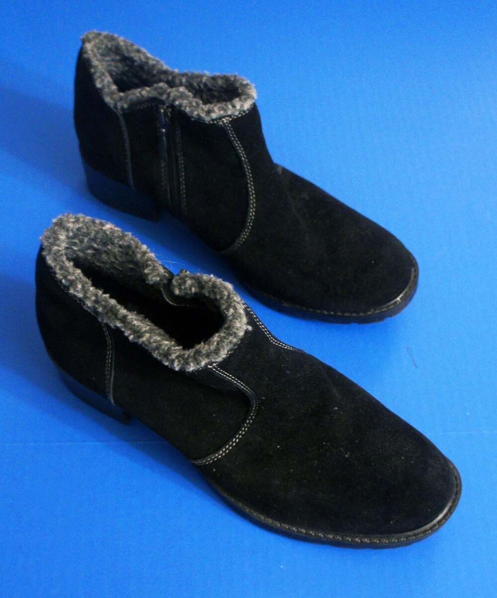 Sporto Ladies Black Suede Ankle Boots with Faux Fur Collar Size 12M